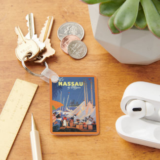 Porte-clés Art de voyage vintage aux Bahamas, Fly Nassau par