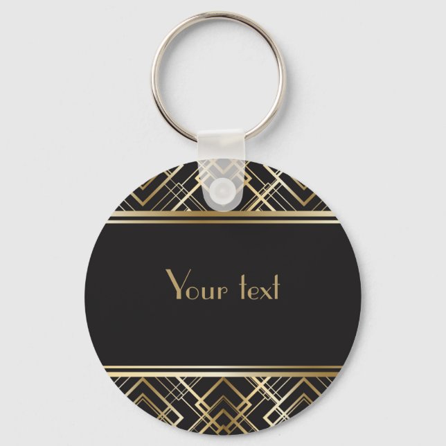 Porte-clés art deco,black,gold,elegant,chic,monogram ready, c (Recto)