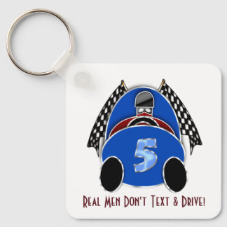 Porte-clés Art Déco Comic Style Blue Race Car (Personnalisé)