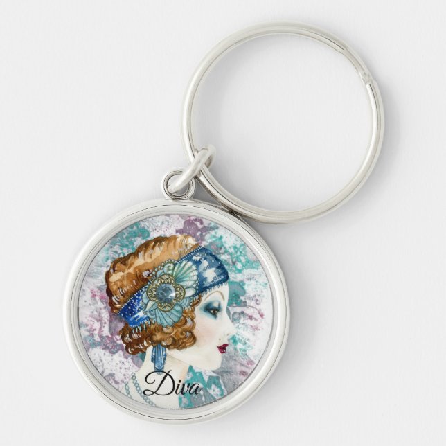 Porte-clés Art déco des années 1920 Diva Aquarelle Art (Devant)