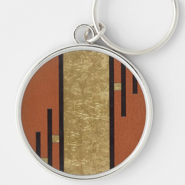 Porte-clés Art Déco en or et beige (Devant)