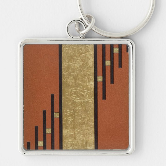 Porte-clés Art Déco en or et beige (Devant)