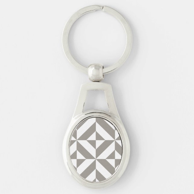 Porte-clés Art Déco Géométrique Gris Argent (Devant)