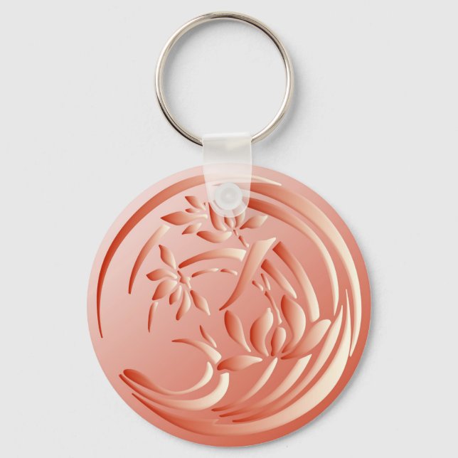 Porte-clés Art Déco Lily motif - corail orange (Recto)