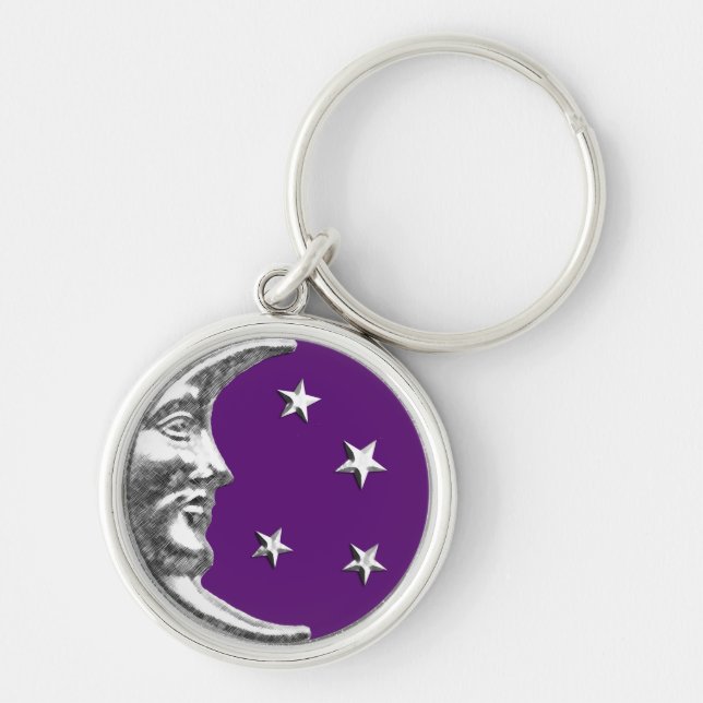Porte-clés Art Déco Lune et étoiles - Amethyst Purple & Silve (Devant)