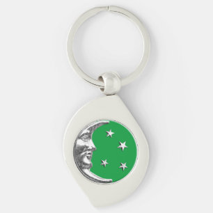 Porte-clés Art Déco Lune et Etoiles - Jade Green et Argent