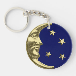 Porte-clés Art Déco Lune et Etoiles - Marine Bleu et Or