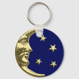 Porte-clés Art Déco Lune et Etoiles - Marine Bleu et Or