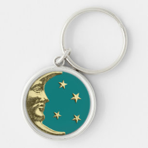 Porte-clés Art Déco Lune et Etoiles - Turquoise et or