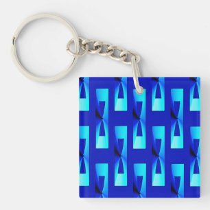 Porte-clés Art Déco métallisé géométrique - Bleu de cobalt
