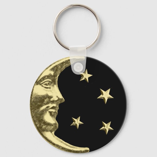 Porte-clés Art Deco Moon and Stars - Black and Gold (Recto)