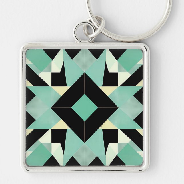Porte-clés Art Déco noir et Porte - clé géométrique Turquoise (Devant)