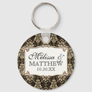 Porte-clés Art Déco Nouveau Faux Or Floral Dentelle Damas