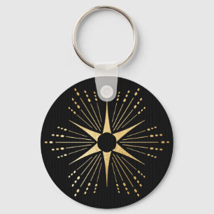 Porte-clés Art Déco Starburst Noir et or