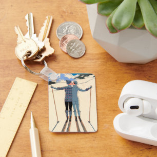 Porte-clés Art Déco vintage, Amants dans la neige par George 