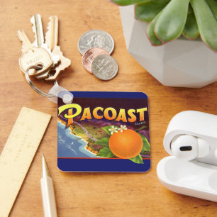 Porte-clés Art d'étiquette de caisse de fruits vintage, orang