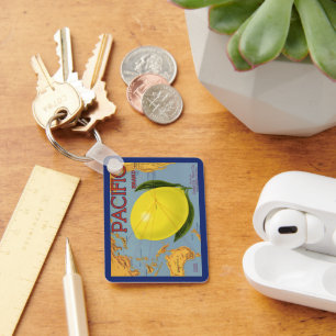 Porte-clés Art d'étiquette de caisse de fruits vintage Pacifi