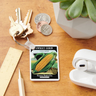 Porte-clés Art d'étiquette de paquet de graines vintage, maïs