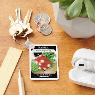 Porte-clés Art d'étiquette de paquet de graines vintage, radi