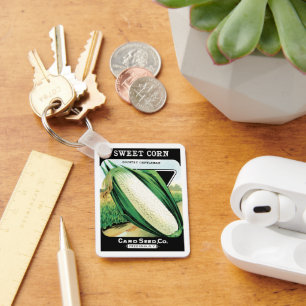 Porte-clés Art d'étiquette de paquet de semences vintage, maï