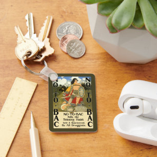 Porte-clés Art d'étiquette de produit vintage, Non au tabac, 