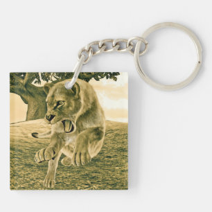 Porte-clés Art dramatique de lionne de safari faunique
