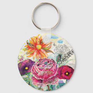 Porte-clés Art du collage multimédia fantaisiste