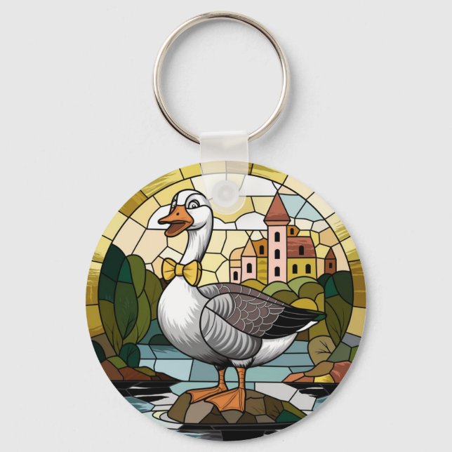 Porte-clés Art du vitrail, Silly Goose Vitrail (Recto)