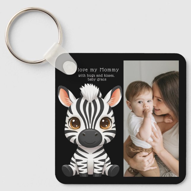 Porte-clés Art d'un bébé zèbre mignon, nom de l'enfant et mes (Recto)
