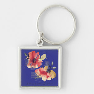 Porte-clés Art floral abstrait élégant avec accents dorés