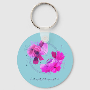 Porte-clés Art floral abstrait élégant corail
