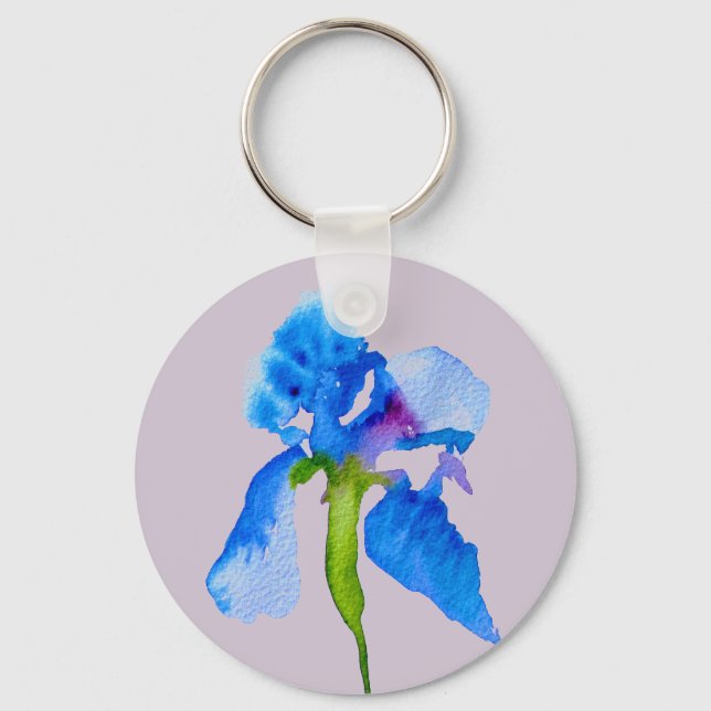 Porte-clés Art floral aquarelle moderne d'iris bleu (Recto)