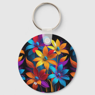 Porte-clés Art floral coloré abstrait vibrant-32908