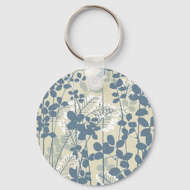 Porte-clés Art Floral Fleur Bleu Japonais Asiatique (Recto)