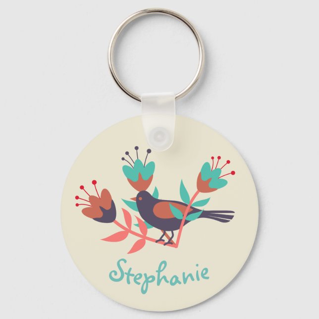 Porte-clés Art folklorique d'oiseaux et de fleurs (Recto)