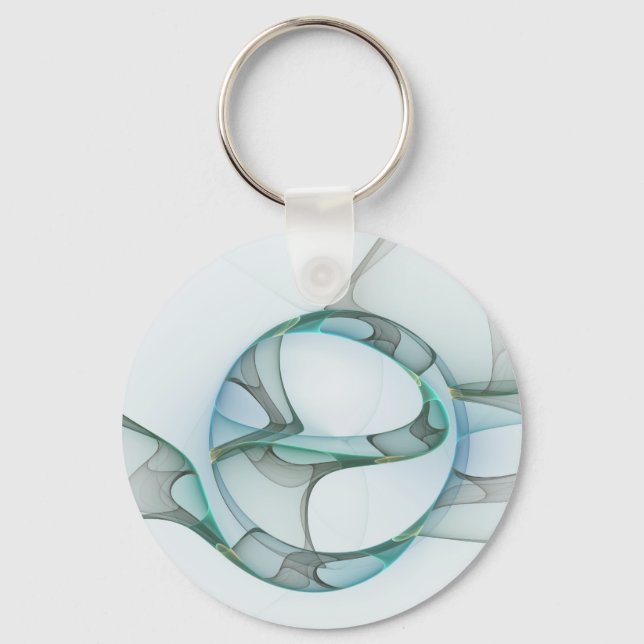 Porte-clés Art fractal abstrait moderne bleu turquoise gris (Recto)