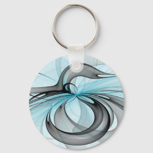Porte-clés Art fractal moderne gris anthracite abstrait bleu