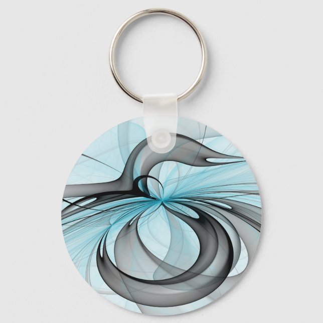 Porte-clés Art fractal moderne gris anthracite abstrait bleu (Recto)
