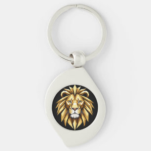 Porte-clés Art géométrique abstrait de lion avec ton or inten