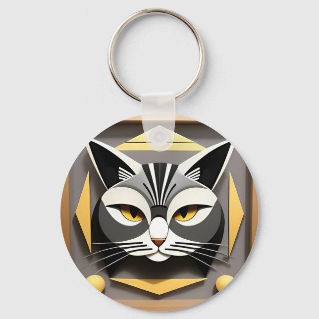 Porte-clés Art géométrique d'un design abstrait de chat styli (Recto)