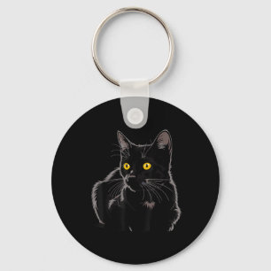 Porte-clés Art graphique de chat noir avec des yeux jaunes co