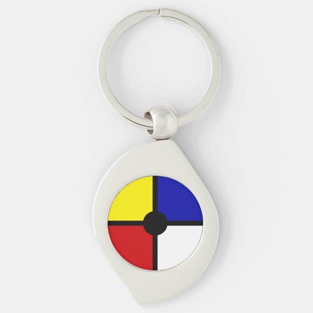 Porte-clés Art inspiré de Mondrian et couleurs de base élégan (Devant)