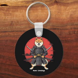 Porte-clés Art japonais Shiba Inu Samurai Design graphique