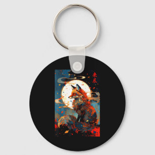 Porte-clés Art japonais vintage renard dans le paysage de nui