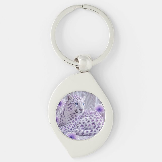 Porte-clés Art majestueux de léopard royal violet orné de bij (Devant)