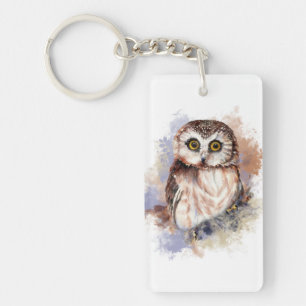 Porte-clés Art mignon de nature d'oiseau de hibou d'aquarelle