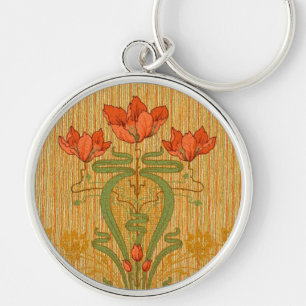 Porte-clés Art nouveau élégant floral fleurs de pavot victori