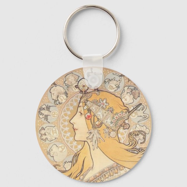 Porte-clés Art Nouveau ~ Mucha ~ LA PLUME (Recto)