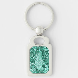 Porte-clés Art Nouveau Peacock Print, Turquoise et Aqua