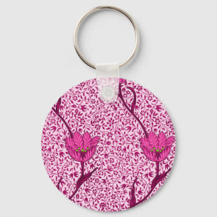 Porte-clés Art Nouveau Tulipe Damas, Vin et Fuchsia Rose